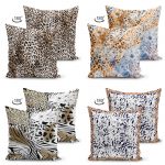 Çift Taraflı Leopar Tasarımlı 4'Lü Süet Kırlent Kılıf Seti Realhomes
