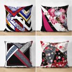 - Suet-K4luset169-Gorsel1 - Realhomes Çift Taraflı Geometrik Tasarımlı Çiçek Motifli 4'Lü Süet Kırlent Kılıf Seti Realhomes