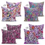 Çift Taraflı Renkli Leopar Desenli 4'Lü Süet Kırlent Kılıf Seti Realhomes