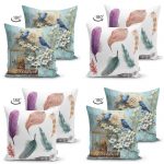 - Suet-K4luset228-Gorsel2 - Realhomes  Realhomes Çift Taraflı Kuş ve Tüy Kombinli Modern 4'lü Dekoratif Süet Yastık Kırlent Kılıf Seti Realhomes