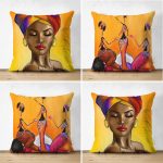 - Suet-K4luset231-Gorsel1 - Realhomes Realhomes Çift Taraflı Afrika Bayan Motifli 4'lü Modern Süet Yastık Kılent Kılıf Seti Realhomes