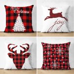 - Suet-K4luset236-Gorsel1 - Realhomes  Realhomes Çift Taraflı Ekose Zeminli Yılbaşı Desenli 4'lü Süet Yastık Kırlent Kılıf Seti Realhomes