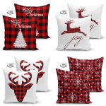 - Suet-K4luset236-Gorsel2 - Realhomes  Realhomes Çift Taraflı Ekose Zeminli Yılbaşı Desenli 4'lü Süet Yastık Kırlent Kılıf Seti Realhomes