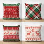 - Suet-K4luset240-Gorsel1 - Realhomes  Realhomes Çift Taraflı Kırmızı Yeşil Renkli Geyik ve Ekose Temalı 4'lü Süet Yastık Kılıf Seti Realhomes