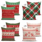 - Suet-K4luset240-Gorsel2 - Realhomes  Realhomes Çift Taraflı Kırmızı Yeşil Renkli Geyik ve Ekose Temalı 4'lü Süet Yastık Kılıf Seti Realhomes