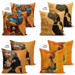 - Suet-K4luset245-Gorsel2 - Realhomes  Realhomes Çift Taraflı Afrika Bayan Temalı Modern Dekoratif 4'lü Süet Yastık Kırlent Kılıf Seti Realhomes