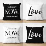 - Suet-K4luset248-Gorsel1 - Realhomes  Realhomes Çift Taraflı Yesterday Now Tomorrow & Love Kombin 4'Lü Süet Kırlent Kılıf Seti Realhomes