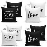 - Suet-K4luset248-Gorsel2 - Realhomes  Realhomes Çift Taraflı Yesterday Now Tomorrow & Love Kombin 4'Lü Süet Kırlent Kılıf Seti Realhomes