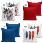 - Suet-K4luset249-Gorsel2 - Realhomes Realhomes Çift Taraflı Modern Renkli Tüy Motifli Dekoratif 4'lü Süet Kırlent Yastık Kılıf Seti Realhomes