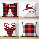 Realhomes Çift Taraflı Yılbaşı Temalı Ekoseli 4'lü Modern Süet Yastık Kırlent Kılıf Seti Realhomes