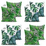 - Suet-K4luset255-Gorsel2 - Realhomes  Realhomes Çift Taraflı Tropikal Yaprak Desenli 4'lü Modern Süet Yastık Kırlent Kılıf Seti Realhomes