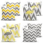 - Suet-K4luset258-Gorsel2 - Realhomes Realhomes Çift Taraflı Sarı Gri Zigzaglı Flamingo Desenli 4'lü Süet Yastık Kırlent Kılıf Seti Realhomes