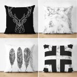 Realhomes Çift Taraflı Siyah Beyaz Renkli 4'lü Konsept Süet Yastık Kırlent Kılıf Seti Realhomes
