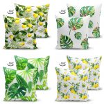 - Suet-K4luset274-Gorsel2 - Realhomes Realhomes Çift Taraflı Limon ve Tropikal Yaprak Kombinli 4'lü Süet Yastık Kırlent Kılıf Seti Realhomes