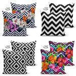 - Suet-K4luset279-Gorsel2 - Realhomes Realhomes Çift Taraflı Geometrik Çizgiler Üzerinde Tropikal Yapraklar 4'lü Süet Kırlent Kılıf Seti Realhomes