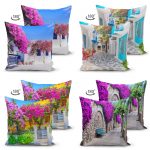 Renkli Sokak 4'lü Çift Taraflı Süet Yastık Kırlent Kılıf Seti Realhomes