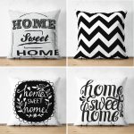 - Suet-K4luset291-Gorsel1 - Realhomes  Siyah Zemin Home Sweet 4'lü Çift Taraflı Süet Yastık Kırlent Kılıf Seti Realhomes