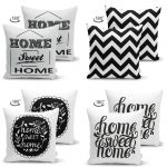 - Suet-K4luset291-Gorsel2 - Realhomes  Siyah Zemin Home Sweet 4'lü Çift Taraflı Süet Yastık Kırlent Kılıf Seti Realhomes