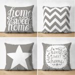 - Suet-K4luset293-Gorsel1 - Realhomes  Gri Zemin Home Sweet 4'lü Çift Taraflı Süet Yastık Kırlent Kılıf Seti Realhomes