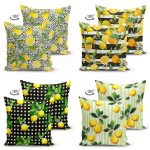 - Suet-K4luset295-Gorsel2 - Realhomes  Limon Desenli Dekoratif 4'lü Çift Taraflı Süet Yastık Kırlent Kılıf Seti Realhomes