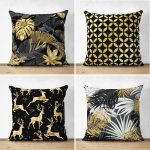 - Suet-K4luset299-Gorsel1 - Realhomes  Siyah Zemin Altın Varaklı Dekoratif 4'lü Çift Taraflı Süet Yastık Kırlent Kılıf Seti Realhomes