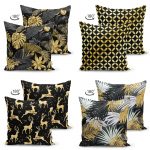 - Suet-K4luset299-Gorsel2 - Realhomes  Siyah Zemin Altın Varaklı Dekoratif 4'lü Çift Taraflı Süet Yastık Kırlent Kılıf Seti Realhomes