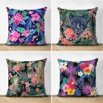 Renkli Çiçek Temalı 4'lü Çift Taraflı Süet Yastık Kırlent Kılıf Seti Realhomes