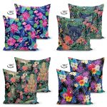 Renkli Çiçek Temalı 4'lü Çift Taraflı Süet Yastık Kırlent Kılıf Seti Realhomes
