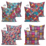 - Suet-K4luset304-Gorsel2 - Realhomes  Dekoratif Kilim Desenli 4'lü Çift Taraflı Süet Yastık Kırlent Kılıf Seti Realhomes