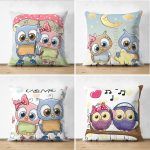 - Suet-K4luset309-Gorsel1 - Realhomes  Sevimli Baykuslar 4'lü Çift Taraflı Süet Yastık Kırlent Kılıf Seti Realhomes