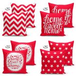 - Suet-K4luset310-Gorsel2 - Realhomes  Kırmızı Zemınlı Dekoratif 4'lü Çift Taraflı Süet Yastık Kırlent Kılıf Seti Realhomes