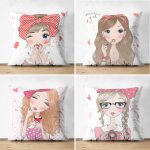 Fashion Girl 4'lü Çift Taraflı Süet Yastık Kırlent Kılıf Seti Realhomes