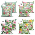 - Suet-K4luset314-Gorsel2 - Realhomes Çiçek Temalı Filamingo 4'lü Çift Taraflı Süet Yastık Kırlent Kılıf Seti Realhomes