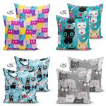 - Suet-K4luset317-Gorsel2 - Realhomes  Sevimli Kediler 4'lü Çift Taraflı Süet Yastık Kırlent Kılıf Seti Realhomes