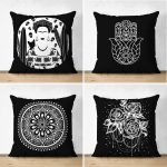 - Suet-K4luset5-Gorsel1 - Realhomes Realhomes Çift Taraflı Modern Black Frida Kahlo Tasarımlı 4'Lü Süet Kırlent Kılıf Seti Realhomes