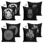 - Suet-K4luset5-Gorsel2 - Realhomes Realhomes Çift Taraflı Modern Black Frida Kahlo Tasarımlı 4'Lü Süet Kırlent Kılıf Seti Realhomes