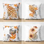 - Suet-K4luset62-Gorsel1 - Realhomes  Beyaz Zemin Üzerinde Kurumuş Yaprak Ve Çiçek Tasarımlı 4'Lü Çift Taraflı Süet Kırlent Kılıf Seti Realhomes