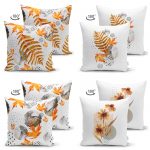 - Suet-K4luset62-Gorsel2 - Realhomes  Beyaz Zemin Üzerinde Kurumuş Yaprak Ve Çiçek Tasarımlı 4'Lü Çift Taraflı Süet Kırlent Kılıf Seti Realhomes