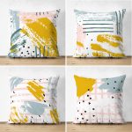 - Suet-K4luset65-Gorsel1 - Realhomes  Düz Ve Yatay Çizgiler Üzerinde Sulu Boya Tasarımlı Modern 4'Lü Çift Taraflı Süet Kırlent Kılıf Seti Realhomes