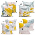 - Suet-K4luset65-Gorsel2 - Realhomes  Düz Ve Yatay Çizgiler Üzerinde Sulu Boya Tasarımlı Modern 4'Lü Çift Taraflı Süet Kırlent Kılıf Seti Realhomes