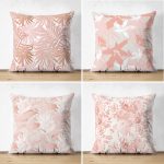 - Suet-K4luset69-Gorsel1 - Realhomes  Beyaz Zemin Üzerinde Pembe Yaprak Çizimli Dekoratif 4'lü Çift Taraflı Süet Yastık Kırlent Kılıf Seti Realhomes