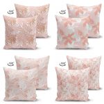 - Suet-K4luset69-Gorsel2 - Realhomes  Beyaz Zemin Üzerinde Pembe Yaprak Çizimli Dekoratif 4'lü Çift Taraflı Süet Yastık Kırlent Kılıf Seti Realhomes