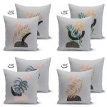 Gri Zeminde Gümüş Ve Gold Yaprak Tasarımlı Modern 4'lü Çift Taraflı Süet Yastık Kırlent Kılıf Seti Realhomes