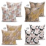 - Suet-K4luset82-Gorsel2 - Realhomes  Gold Tropik Yaprak Tasarımlı Modern Dijital Baskılı 4'lü Çift Taraflı Süet Kırlent Kılıf Seti Realhomes