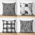 - Suet-K4luset84-Gorsel1 - Realhomes Siyah Beyaz Geometrik Çizimler Dijital Baskılı 4'lü Çift Taraflı Süet Yastık Kırlent Kılıf Seti Realhomes
