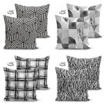 - Suet-K4luset84-Gorsel2 - Realhomes Siyah Beyaz Geometrik Çizimler Dijital Baskılı 4'lü Çift Taraflı Süet Yastık Kırlent Kılıf Seti Realhomes