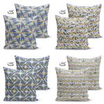 Karamel Ve Kot Renginde Geometrik Çizim Tasarımlı 4'lü Çift Taraflı Süet Yastık Kırlent Kılıf Seti Realhomes