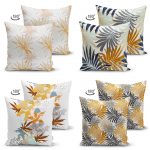 - Suet-K4luset98-Gorsel2 - Realhomes  Gold Tropik Yapraklı Dekoratif Dijital Baskılı 4'lü Çift Taraflı Süet Yastık Kırlent Kılıf Seti Realhomes