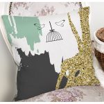 Kafes Ve Kuş Motifli Gold Modern Motifler Yastık Kırlent Kılıfı Realhomes