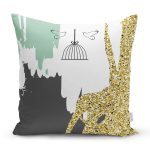 Kafes Ve Kuş Motifli Gold Modern Motifler Yastık Kırlent Kılıfı Realhomes